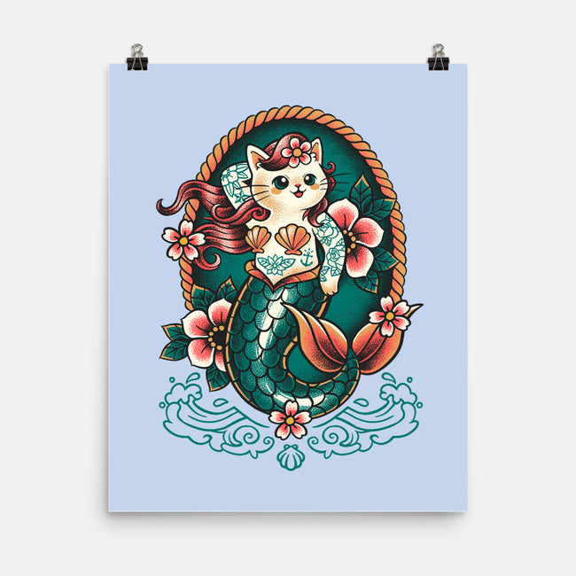 Mermaid Cat Tattoo-None-Matte-Poster-NemiMakeit