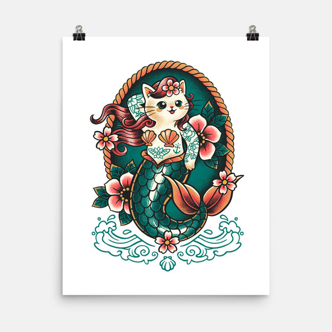 Mermaid Cat Tattoo-None-Matte-Poster-NemiMakeit