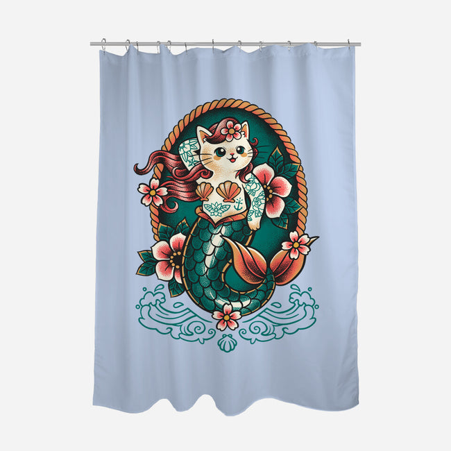 Mermaid Cat Tattoo-None-Polyester-Shower Curtain-NemiMakeit