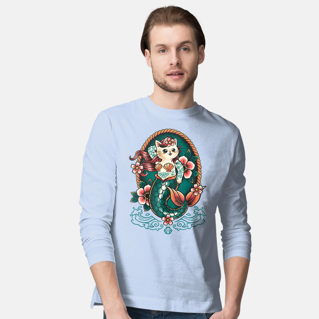 Mermaid Cat Tattoo-Mens-Long Sleeved-Tee-NemiMakeit