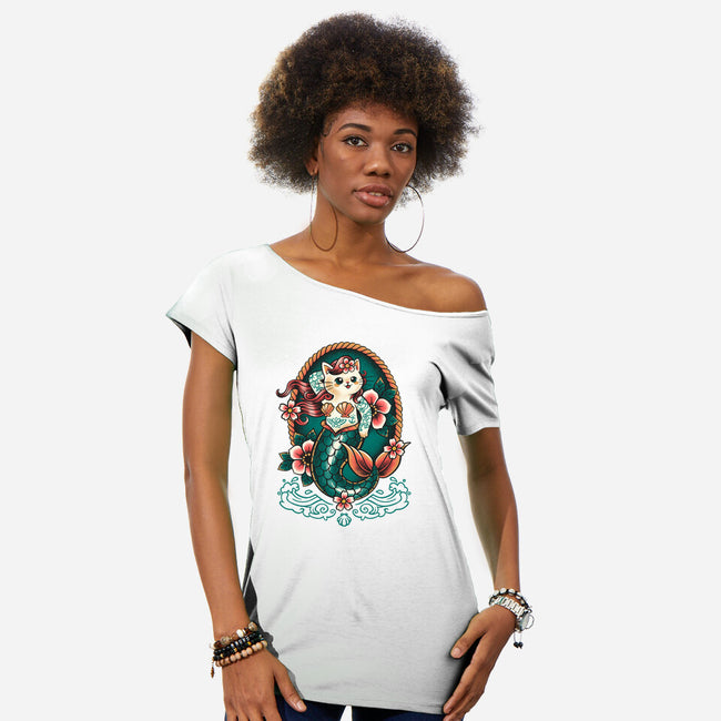 Mermaid Cat Tattoo-Womens-Off Shoulder-Tee-NemiMakeit