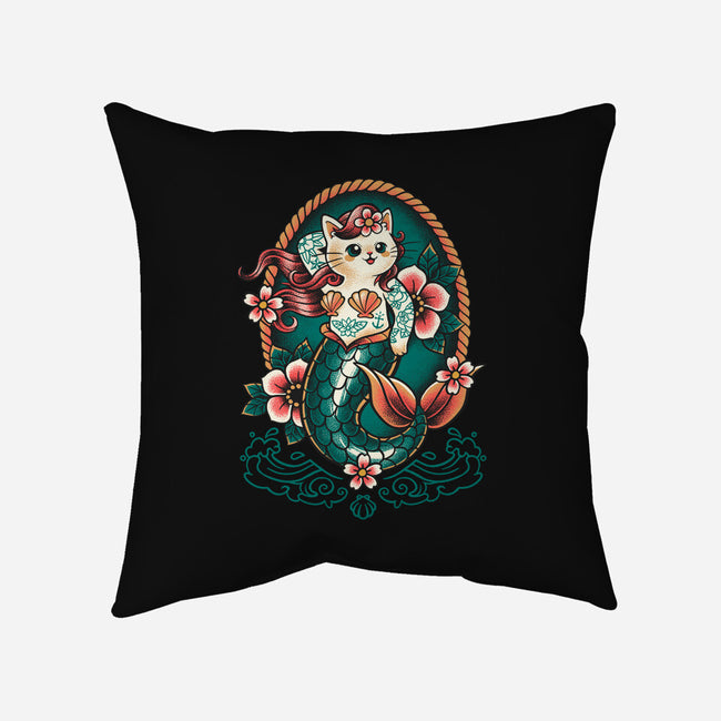 Mermaid Cat Tattoo-None-Removable Cover w Insert-Throw Pillow-NemiMakeit