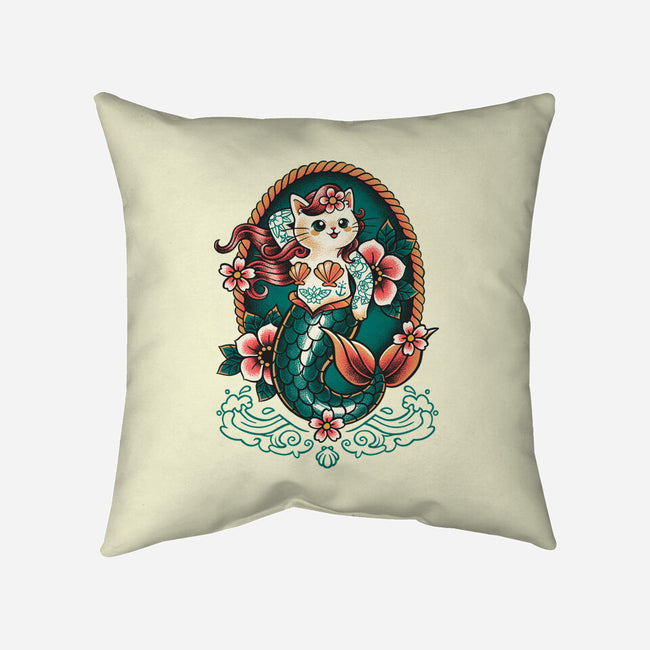 Mermaid Cat Tattoo-None-Removable Cover w Insert-Throw Pillow-NemiMakeit