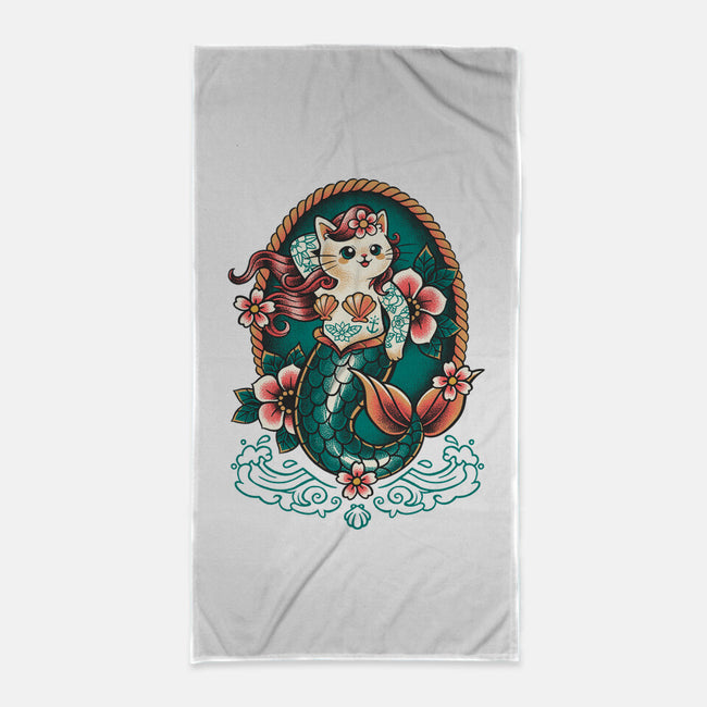 Mermaid Cat Tattoo-None-Beach-Towel-NemiMakeit