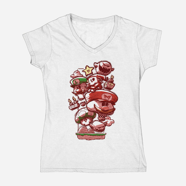 Skull Bros-Womens-V-Neck-Tee-Ca Mask