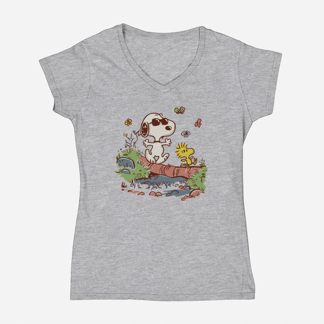 Morning Walk-Womens-V-Neck-Tee-Xentee