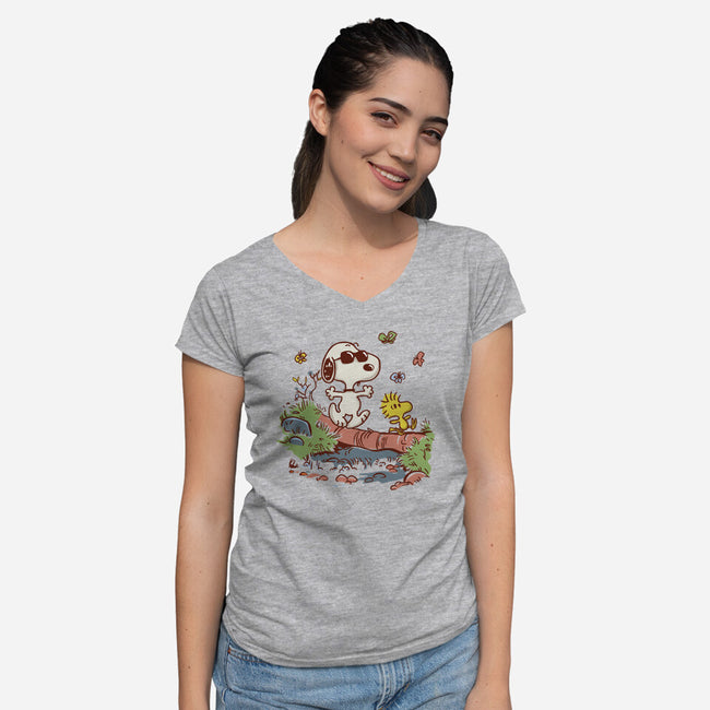 Morning Walk-Womens-V-Neck-Tee-Xentee