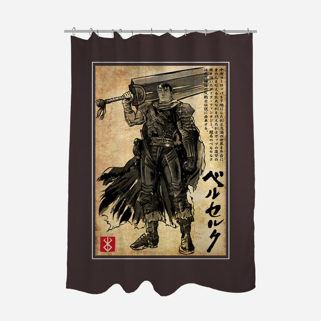 Black Swordsman Woodblock-None-Polyester-Shower Curtain-DrMonekers