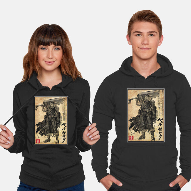 Black Swordsman Woodblock-Unisex-Pullover-Sweatshirt-DrMonekers