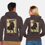 Black Swordsman Woodblock-Unisex-Zip-Up-Sweatshirt-DrMonekers