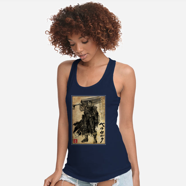 Black Swordsman Woodblock-Womens-Racerback-Tank-DrMonekers