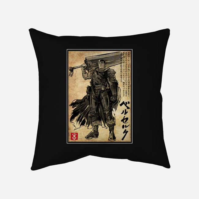 Black Swordsman Woodblock-None-Removable Cover w Insert-Throw Pillow-DrMonekers