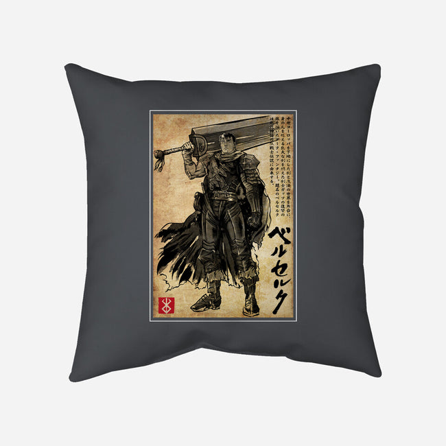 Black Swordsman Woodblock-None-Removable Cover w Insert-Throw Pillow-DrMonekers