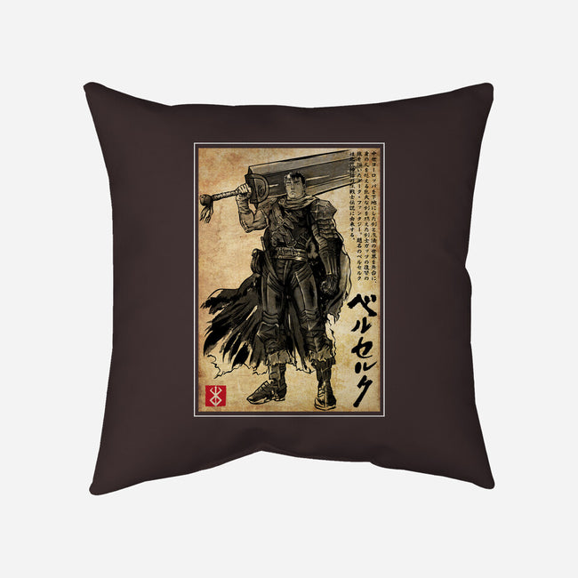 Black Swordsman Woodblock-None-Removable Cover w Insert-Throw Pillow-DrMonekers