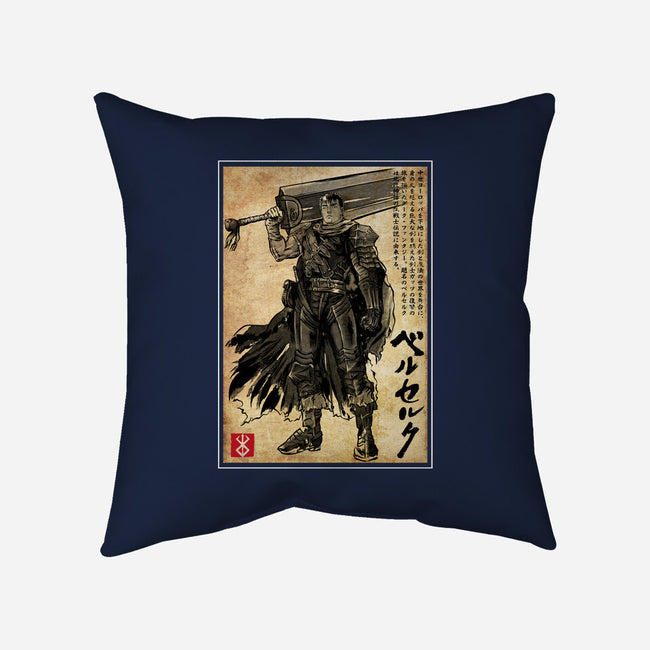 Black Swordsman Woodblock-None-Removable Cover w Insert-Throw Pillow-DrMonekers