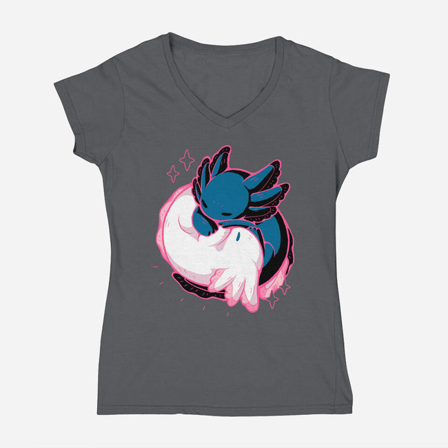 Axolotl Yin Yang-Womens-V-Neck-Tee-xMorfina