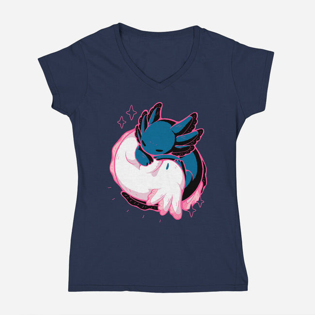 Axolotl Yin Yang-Womens-V-Neck-Tee-xMorfina