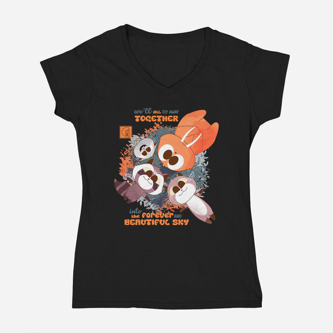Forever And Beautiful Sky-Womens-V-Neck-Tee-Moon Crew