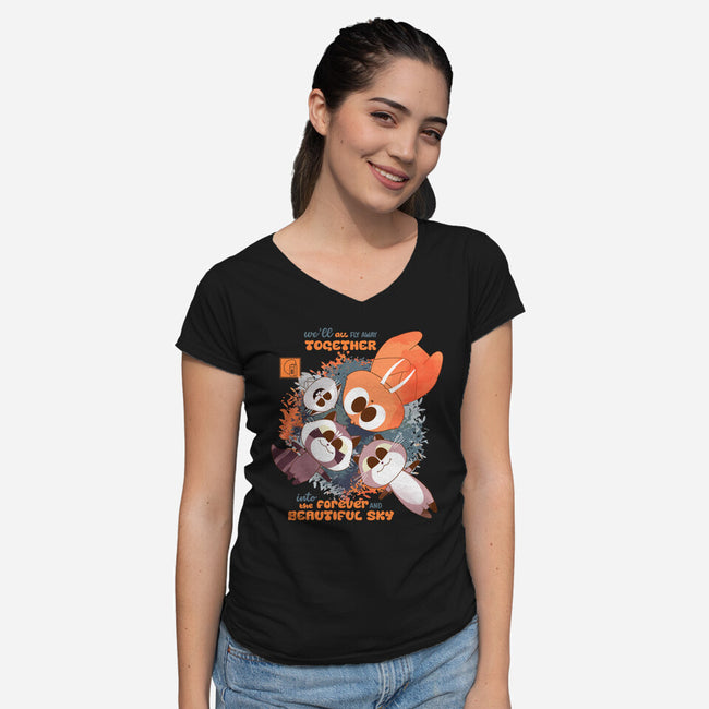 Forever And Beautiful Sky-Womens-V-Neck-Tee-Moon Crew