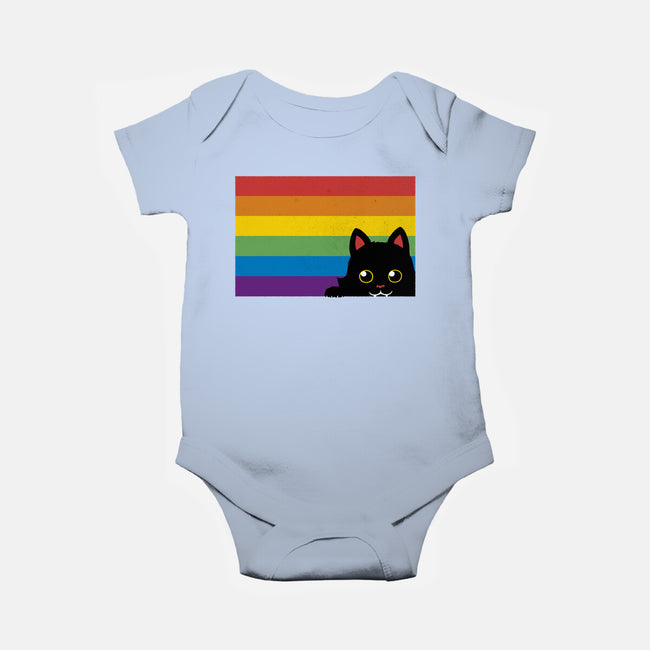Peeking Cat Rainbow Pride Flag-Baby-Basic-Onesie-tobefonseca