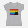 Peeking Cat Rainbow Pride Flag-Womens-V-Neck-Tee-tobefonseca