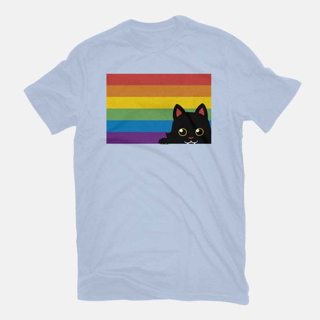 Peeking Cat Rainbow Pride Flag-Mens-Heavyweight-Tee-tobefonseca