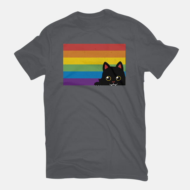 Peeking Cat Rainbow Pride Flag-Womens-Basic-Tee-tobefonseca