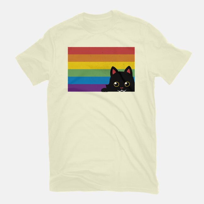Peeking Cat Rainbow Pride Flag-Mens-Basic-Tee-tobefonseca
