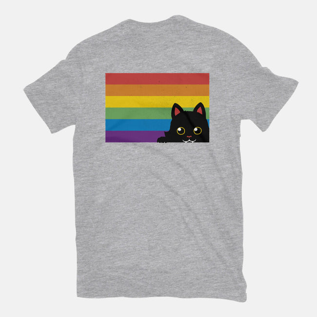 Peeking Cat Rainbow Pride Flag-Womens-Basic-Tee-tobefonseca