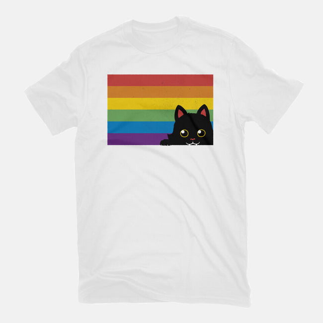 Peeking Cat Rainbow Pride Flag-Womens-Fitted-Tee-tobefonseca