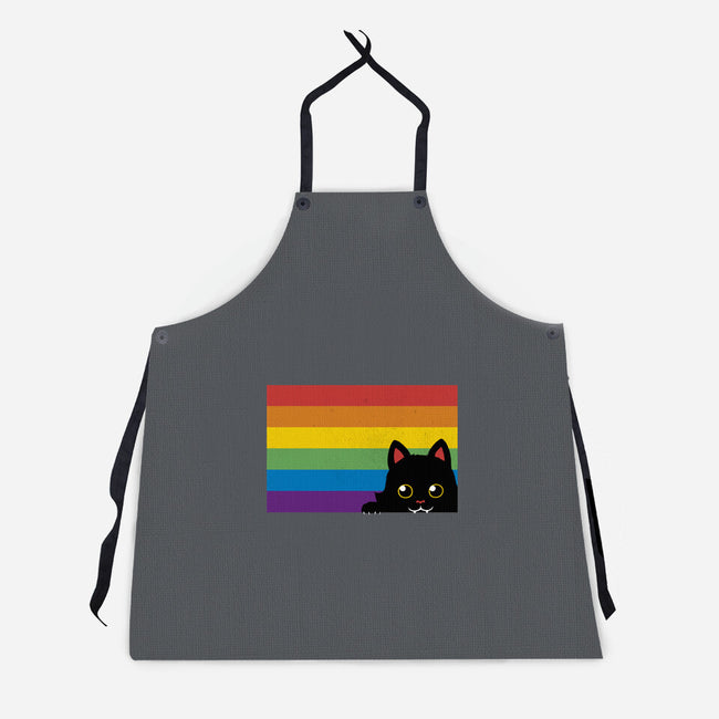 Peeking Cat Rainbow Pride Flag-Unisex-Kitchen-Apron-tobefonseca