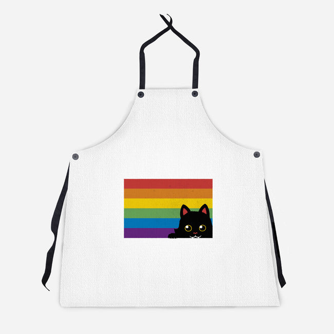 Peeking Cat Rainbow Pride Flag-Unisex-Kitchen-Apron-tobefonseca