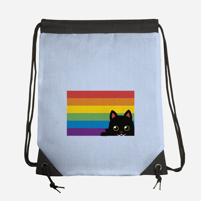 Peeking Cat Rainbow Pride Flag-None-Drawstring-Bag-tobefonseca