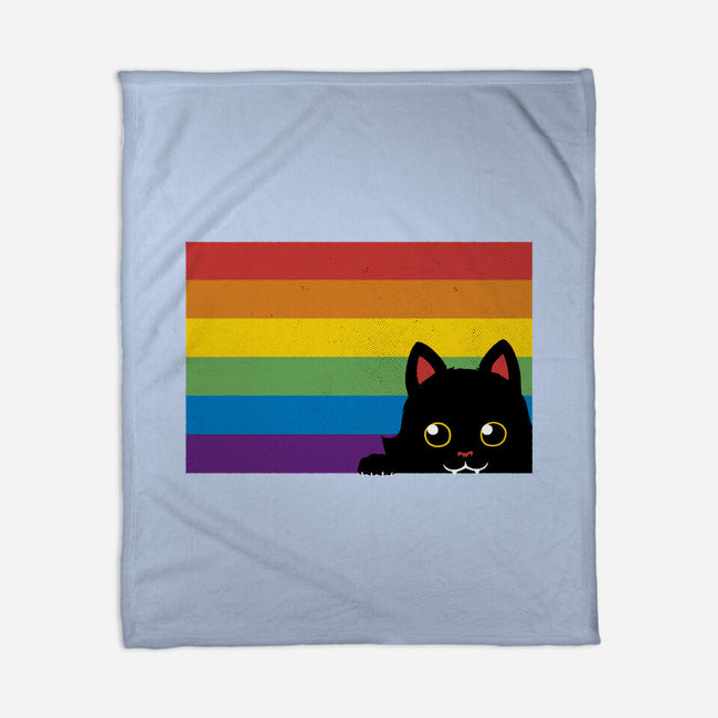 Peeking Cat Rainbow Pride Flag-None-Fleece-Blanket-tobefonseca