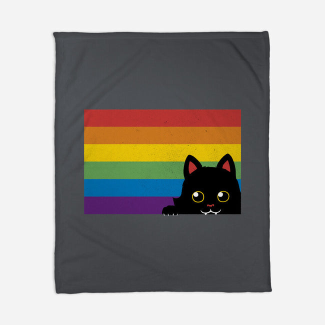 Peeking Cat Rainbow Pride Flag-None-Fleece-Blanket-tobefonseca