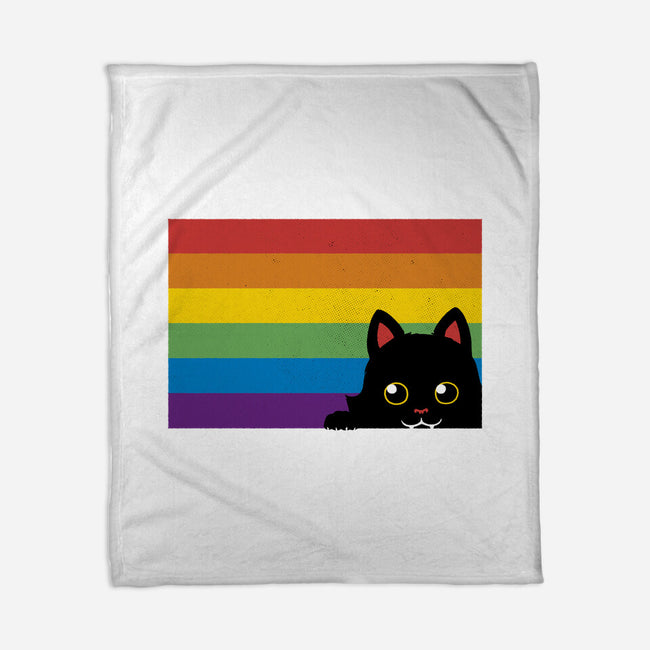 Peeking Cat Rainbow Pride Flag-None-Fleece-Blanket-tobefonseca