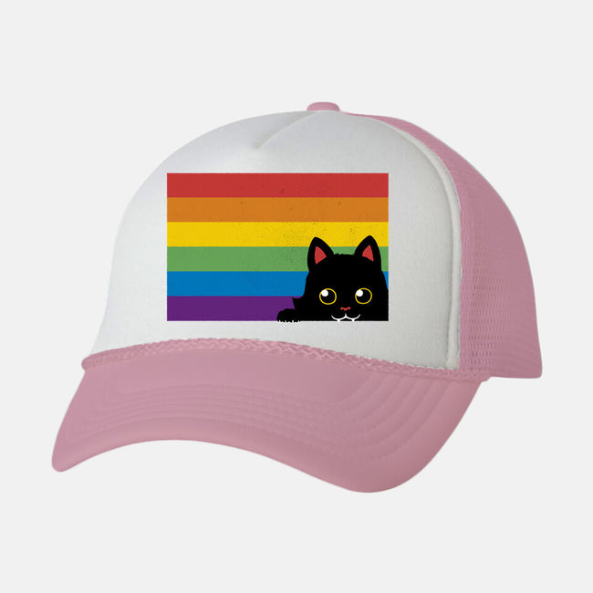 Peeking Cat Rainbow Pride Flag-Unisex-Trucker-Hat-tobefonseca