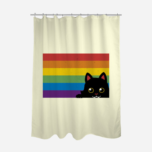 Peeking Cat Rainbow Pride Flag-None-Polyester-Shower Curtain-tobefonseca