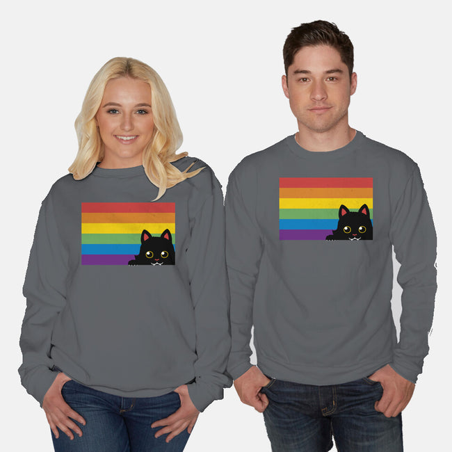 Peeking Cat Rainbow Pride Flag-Unisex-Crew Neck-Sweatshirt-tobefonseca
