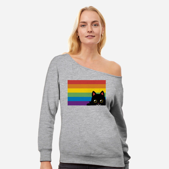 Peeking Cat Rainbow Pride Flag-Womens-Off Shoulder-Sweatshirt-tobefonseca