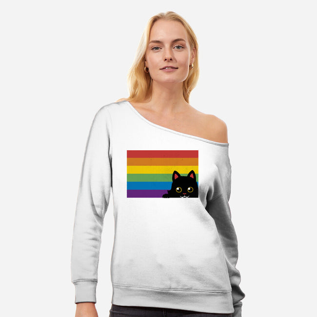 Peeking Cat Rainbow Pride Flag-Womens-Off Shoulder-Sweatshirt-tobefonseca