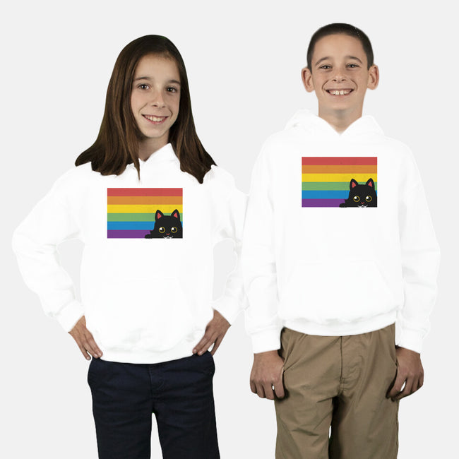 Peeking Cat Rainbow Pride Flag-Youth-Pullover-Sweatshirt-tobefonseca