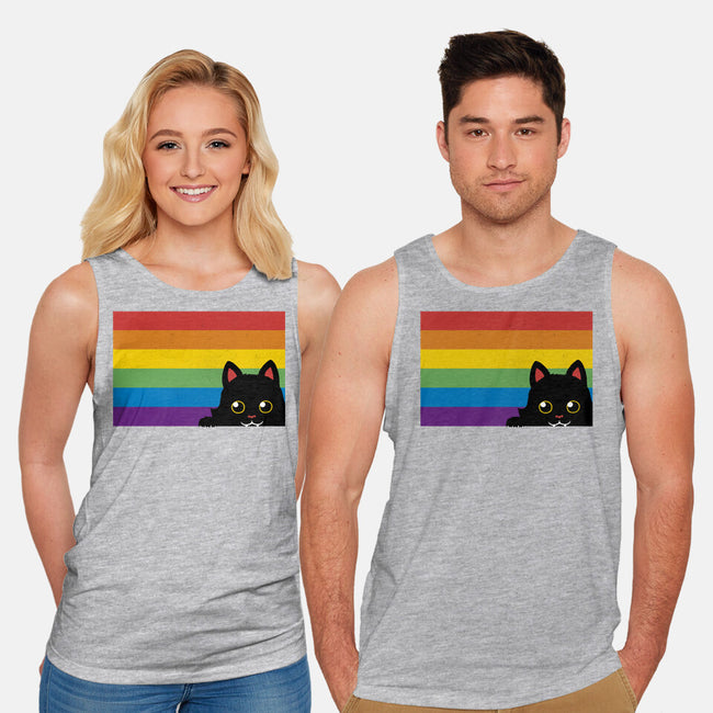 Peeking Cat Rainbow Pride Flag-Unisex-Basic-Tank-tobefonseca