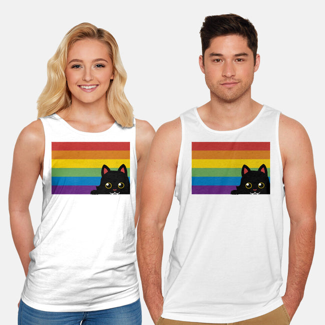 Peeking Cat Rainbow Pride Flag-Unisex-Basic-Tank-tobefonseca