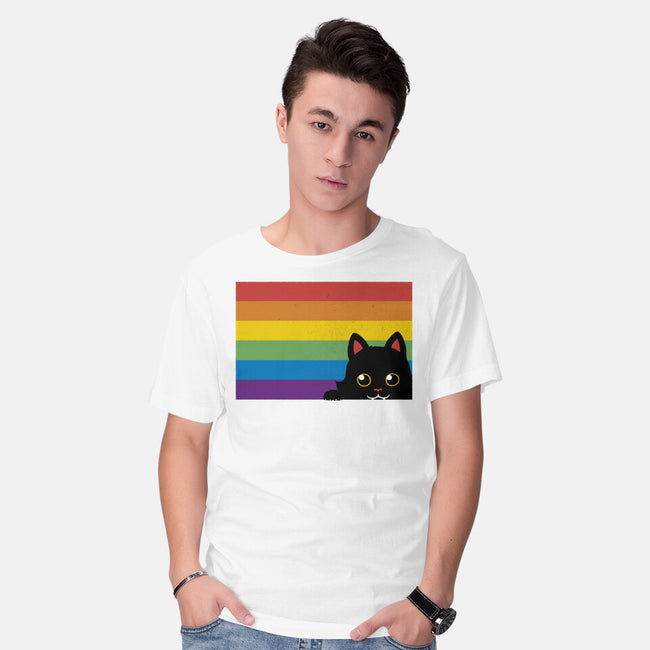Peeking Cat Rainbow Pride Flag-Mens-Basic-Tee-tobefonseca