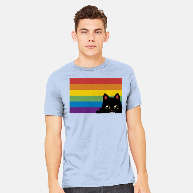 Peeking Cat Rainbow Pride Flag-Mens-Heavyweight-Tee-tobefonseca