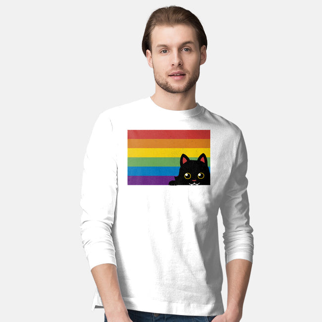 Peeking Cat Rainbow Pride Flag-Mens-Long Sleeved-Tee-tobefonseca