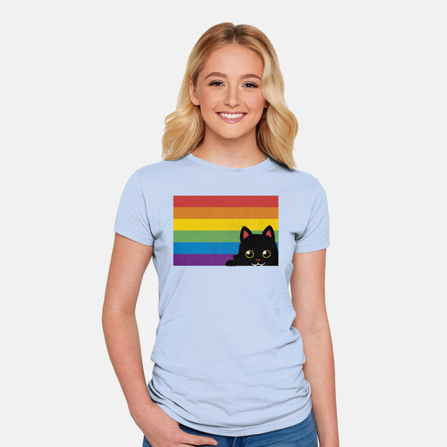 Peeking Cat Rainbow Pride Flag-Womens-Fitted-Tee-tobefonseca