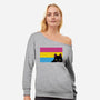 Peeking Cat Pan Flag-Womens-Off Shoulder-Sweatshirt-tobefonseca