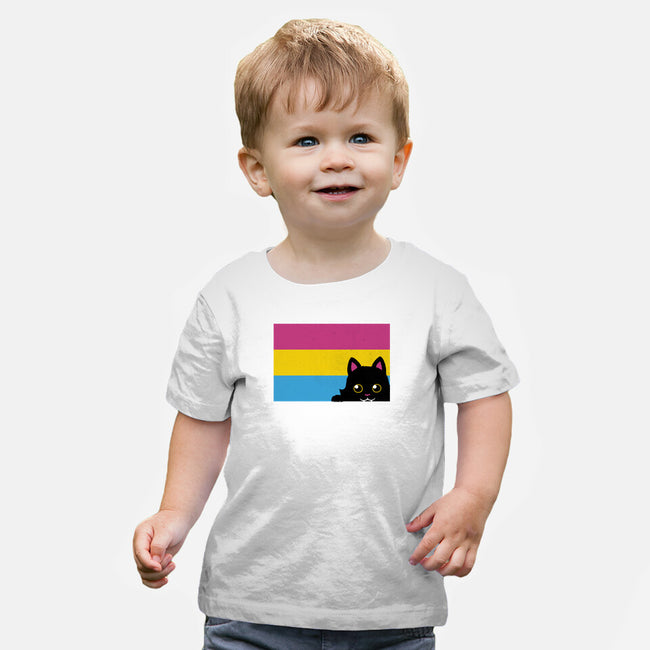 Peeking Cat Pan Flag-Baby-Basic-Tee-tobefonseca